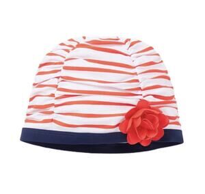 Janie and Jack NWT Striped Swim Cap with Red Flower. Size 4-5